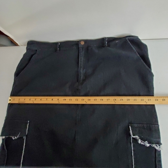 Cargo Pocket Jean Maxi Skirt 3X Black Wash Stretch Denim Midi Goth Distressed - Picture 7 of 11